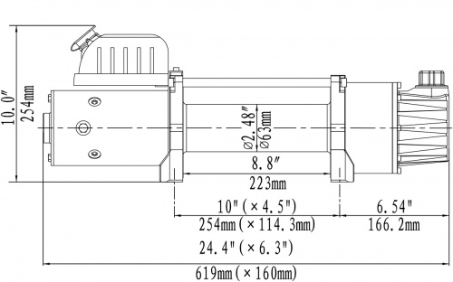 Лебёдка электрическая двухскоростная 12V Runva 10000 lbs 4500кг (синтетический трос)