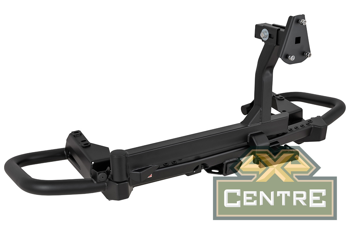 Бампер РИФ силовой задний Toyota Land Cruiser 200 2007-2015 c квадратом под фаркоп и калиткой, станд