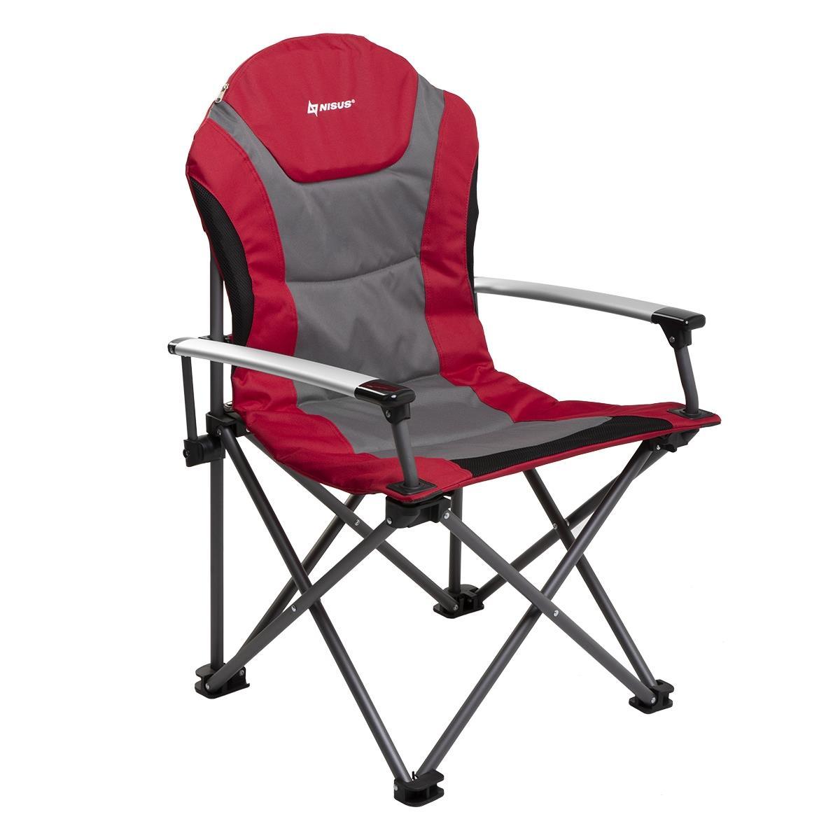 Кресло NISUS складное, алюминиевые подлокотники (серый/красный)