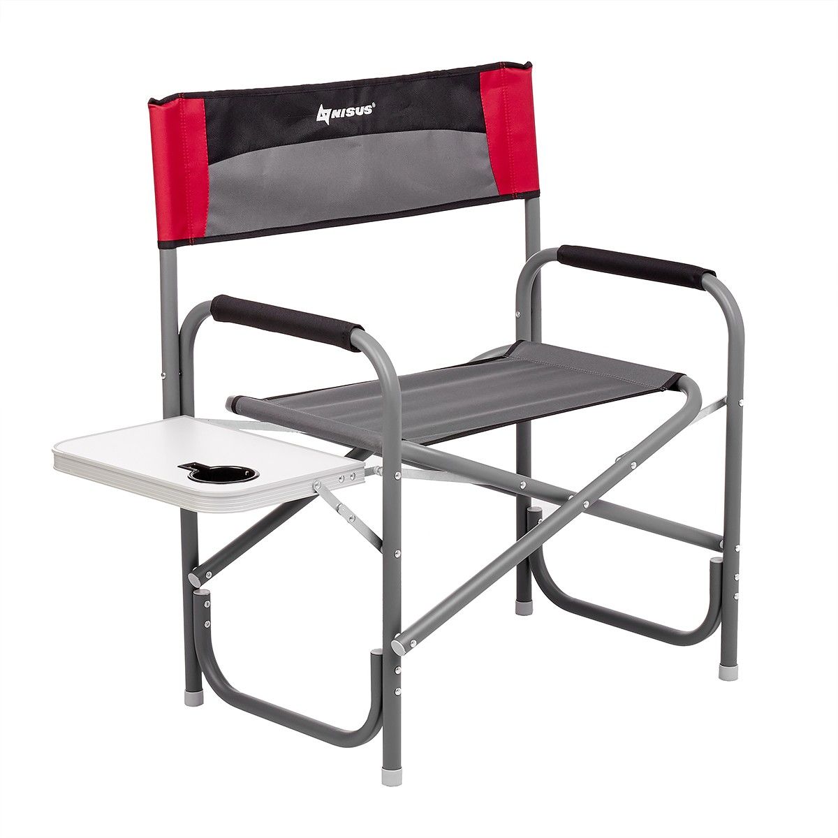 Кресло директорское NISUS MAXI с откидным столиком и подстаканником (серый/красный/черный)