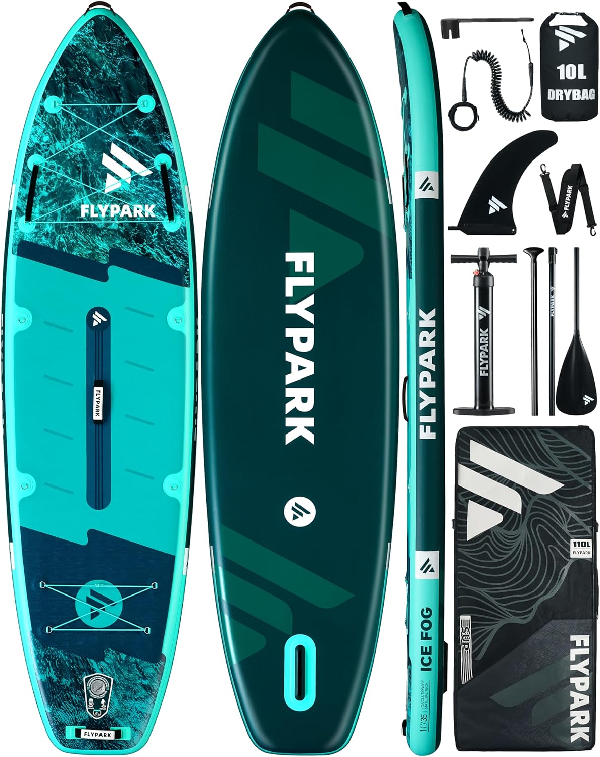 Сапборд надувной FLYPARK ICE FOG 325x89x15 см бирюзовый-голубой