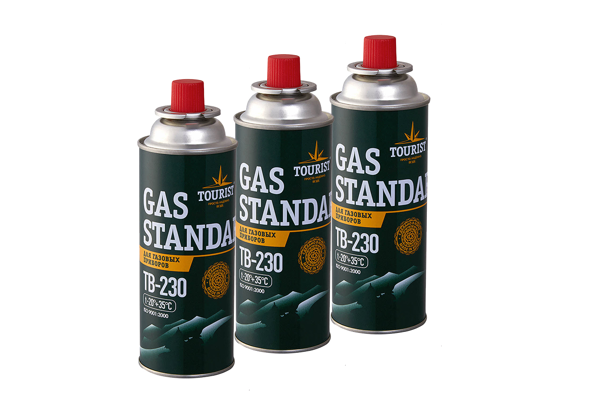 Баллон газовый цанговый TOURIST STANDARD для портативных приборов 230 г. комплект 3 шт.