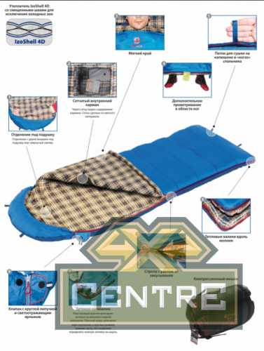 Мешок спальный BTrace Mega (Правый, Серый/Синий), (ТК: -5°C)