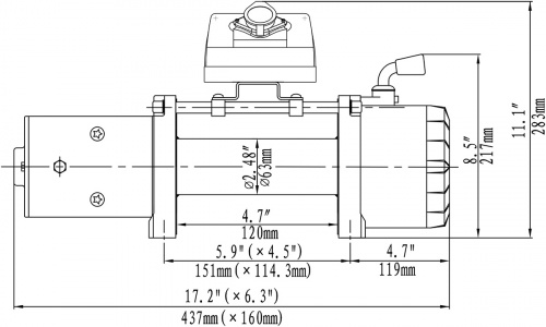 Лебёдка электрическая 12V Runva 9500 lbs 4350 кг короткий барабан (синтетический трос)