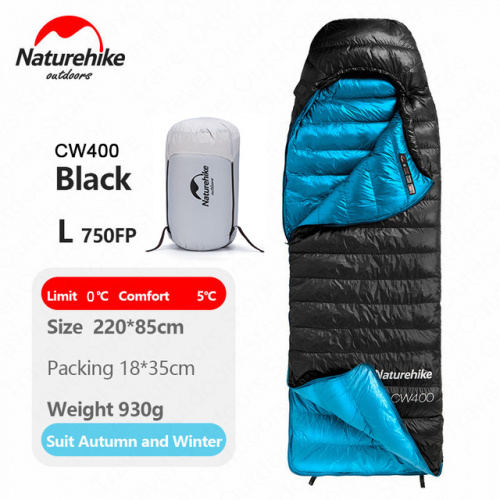 Мешок спальный Naturehike Ultralight CW400 L , 220х85 см, (правый) (ТК: +5°C), черный