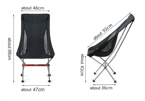 Кресло туристическое Naturehike YL06 складное, серое, высокая спинка, до 150 кг