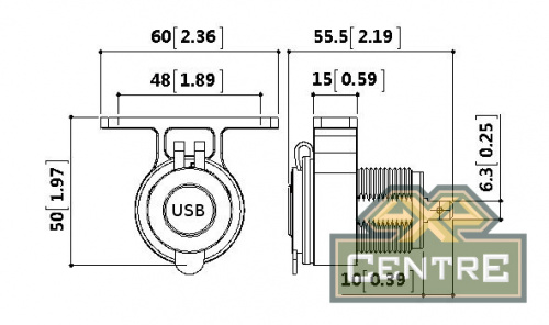 Розетка USB 3,1А на кронштейне