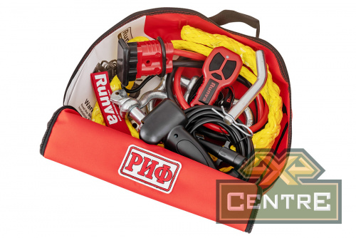 Лебёдка переносная РИФ 9.5XS c квадратом для фаркопа, корот. барабан, синт. трос (облегченная)