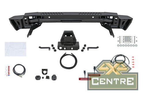 Бампер РИФ силовой задний Toyota Land Cruiser 200 2013-2015 с квадратом под фаркоп и фонарями