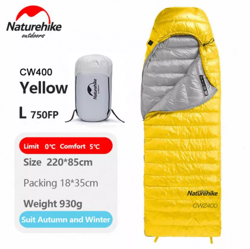Мешок спальный Naturehike Ultralight CWZ400, 220х85 см, (правый) (ТК: +7°C), желтый