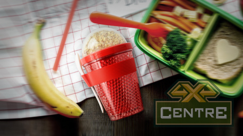 Контейнер для перекусов с гелем-хладагентом и отделением для топпинга, 386 мл, красный