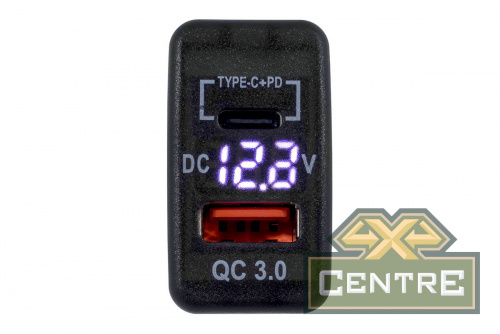 Розетка USB Type C, QC 3.0 с вольтметром для Toyota 40x20