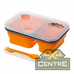 Контейнер Tramp силиконовый 2 отсека, ложка-вилка (900 мл, оранжевый)