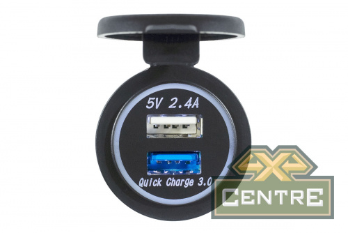 Розетка USB 2.4А, QC 3.0  34x37х54