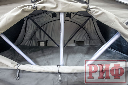 Палатка на крышу автомобиля РИФ Soft RT02-160 PRO, тент серый, 400 гр., 160х(240+70)х115 см