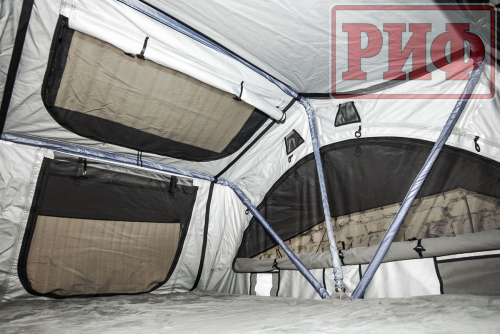 Палатка на крышу автомобиля РИФ Soft RT02-160 PRO, тент серый, 400 гр., 160х(240+70)х115 см
