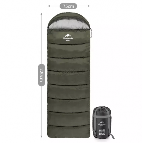 Мешок спальный Naturehike U350S, (190х30)х75 см, (левый) (ТК: -3°C), темно-зеленый