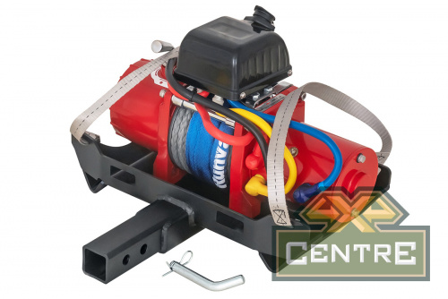 Лебёдка переносная РИФ 9.5XS c квадратом для фаркопа, корот. барабан, синт. трос (облегченная)