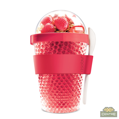 Контейнер для перекусов с гелем-хладагентом и отделением для топпинга, 386 мл, красный