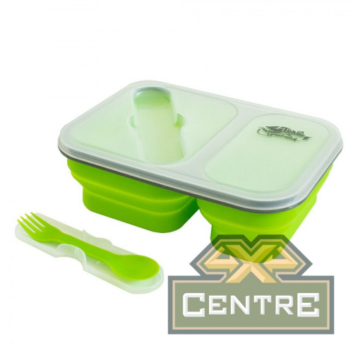 Контейнер Tramp силиконовый 2 отсека, ложка-вилка (900мл, оливковый)