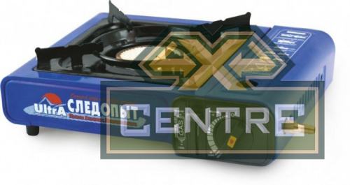 Плита газовая портативная СЛЕДОПЫТ UltrA керамическая конфорка, цанговый баллон, с переходником