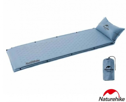 Коврик самонадувающийся с подушкой Naturehike, 296х65х3 см, синий