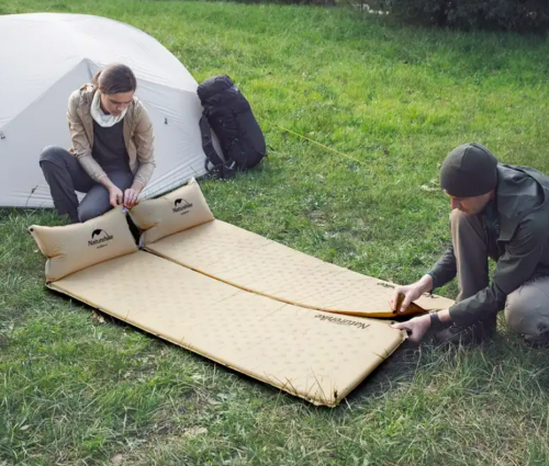 Коврик самонадувающийся с подушкой Naturehike, 296х65х3 см, синий