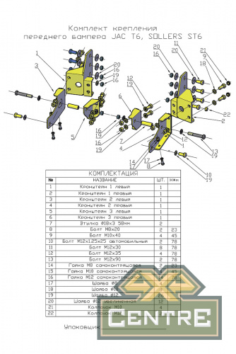 Бампер РИФ силовой передний JAC T6, SOLLERS ST6 под штатные фары, с центральной защитной дугой, стан