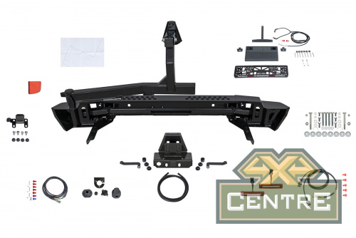 Бампер РИФ силовой задний Toyota Land Cruiser 200 2007-2012 с квадратом под фаркоп, калиткой, фонаря