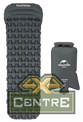 Коврик надувной Naturehike с подушкой, 185x55x3,5 см, 185x55x3,5 см, серый