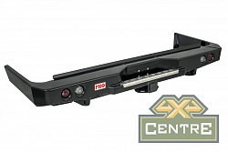 Бампер РИФ силовой задний Toyota Land Cruiser 76 2007+ с квадратом под фаркоп и фонарями (некраш.)