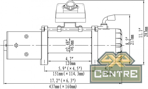 Лебёдка электрическая 12V Runva 9500 lbs 4350 кг короткий барабан (синтетический трос)