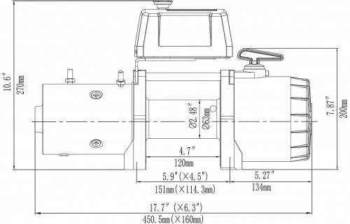 Лебёдка электрическая 12V Runva 12500 lbs 5670 кг короткий барабан (стальной трос)