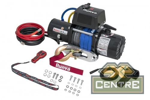 Лебёдка электрическая 12V Runva 12500 lbs 5670 кг короткий барабан (синтетический трос)