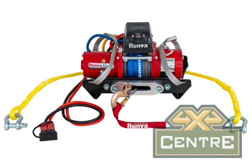 Лебёдка переносная РИФ 9.5XS c квадратом для фаркопа, корот. барабан, синт. трос (облегченная)