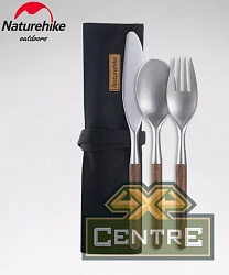Набор столовых приборов Naturehike 3 в 1 (нож, вилка, ложка), нержавеющая сталь, орех, в чехле