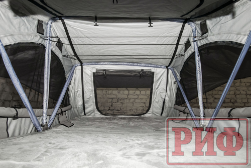 Палатка на крышу автомобиля РИФ Soft RT02-160 PRO, тент серый, 400 гр., 160х(240+70)х115 см
