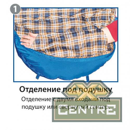 Мешок спальный BTrace Mega (Правый, Серый/Синий), (ТК: -5°C)