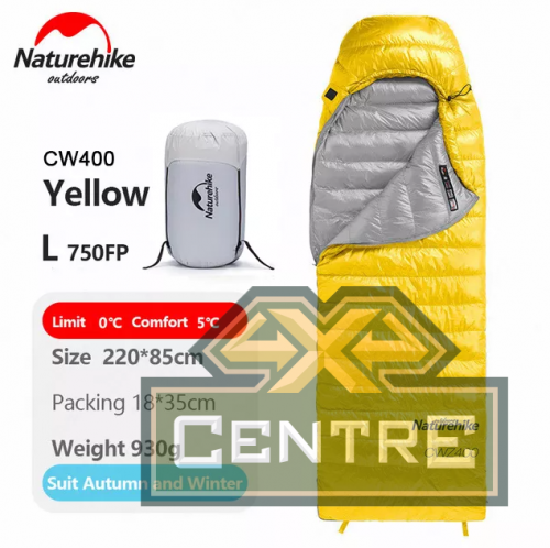 Мешок спальный Naturehike Ultralight CWZ400, 220х85 см, (правый) (ТК: +7°C), желтый