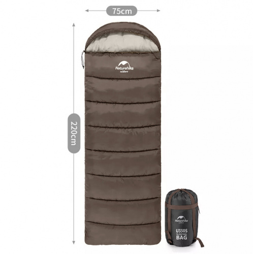 Мешок спальный Naturehike U350, (190х30)х75 см, (левый) (ТК: +1°C), серый