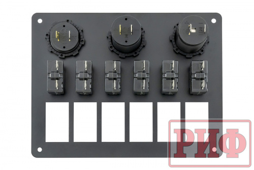 Панель монтажная для 6 переключателей с индикацией, с вольтметром, с розеткой USB 4,2А 12В