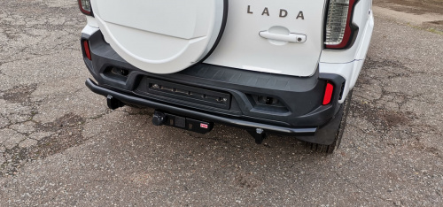 Бампер РИФ силовой задний/защита штатного бампера Lada Niva Travel с возможностью установки фаркопа