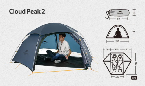 Палатка Naturehike Cloud Peak 2-местная, алюминиевый каркас, темно-синяя