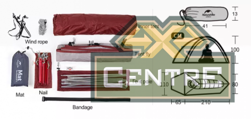 Палатка Naturehike Cloud Up Si 1-местная, алюминиевый каркас, сверхлегкая, серо-красный