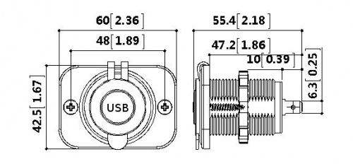 Розетка USB 3,1А c монтажной панелью