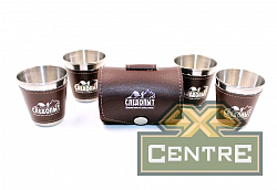 Рюмка «СЛЕДОПЫТ» 60 мл, в кожаной тубе, в дополнительном кожаном оплете (4 шт.)