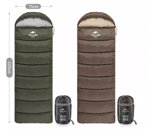 Мешок спальный Naturehike U350, (190х30)х75 см, (левый) (ТК: +1°C), темно-зеленый