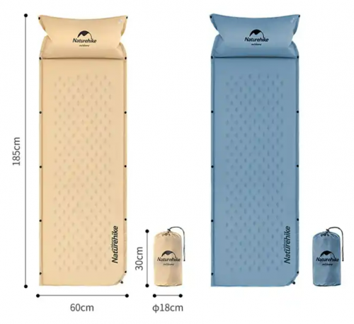 Коврик самонадувающийся с подушкой Naturehike, 296х65х3 см, синий