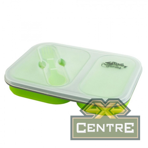 Контейнер Tramp силиконовый 2 отсека, ложка-вилка (900мл, оливковый)