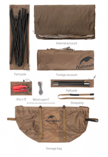 Палатка Naturehike Hexagon шестиугольная 4-местная, алюминиевый каркас, хаки